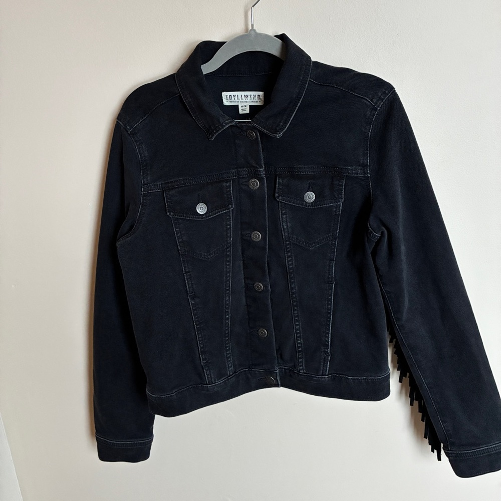 Idyllwind Outlaw Western Leather Fringe Jean Denim Jacket Black - Picture 2 of 8